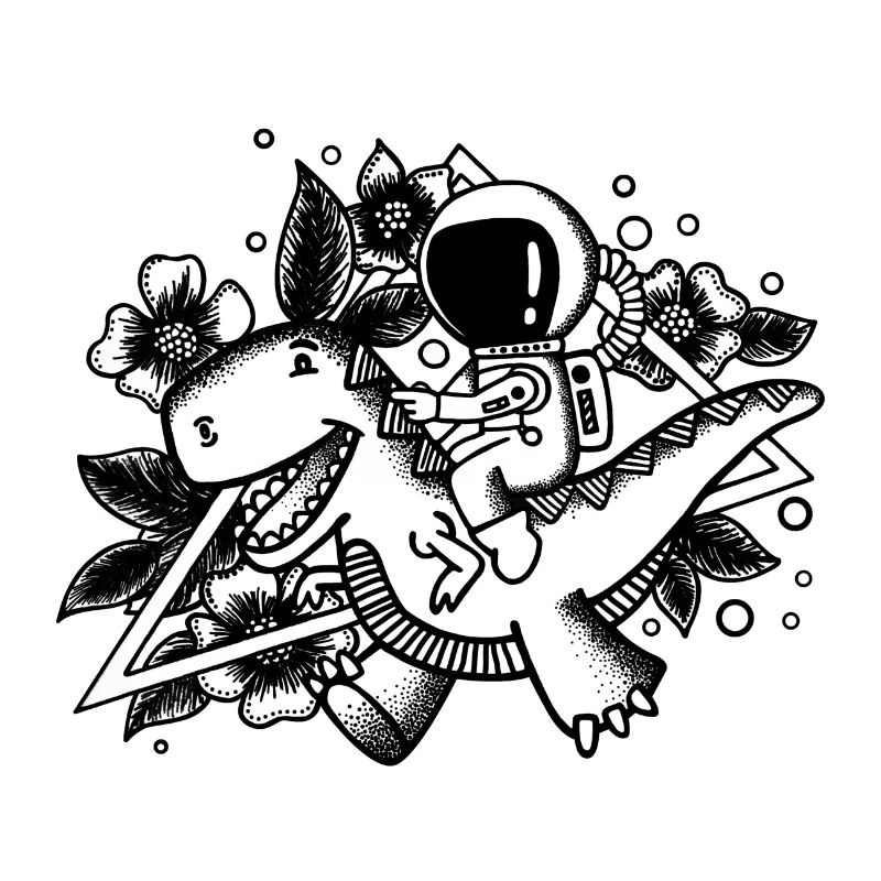 Astronuata mit Dinosaurier