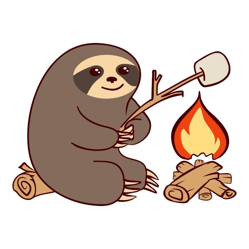 Campfire Sloth Camping Camp Marshmellow Grill