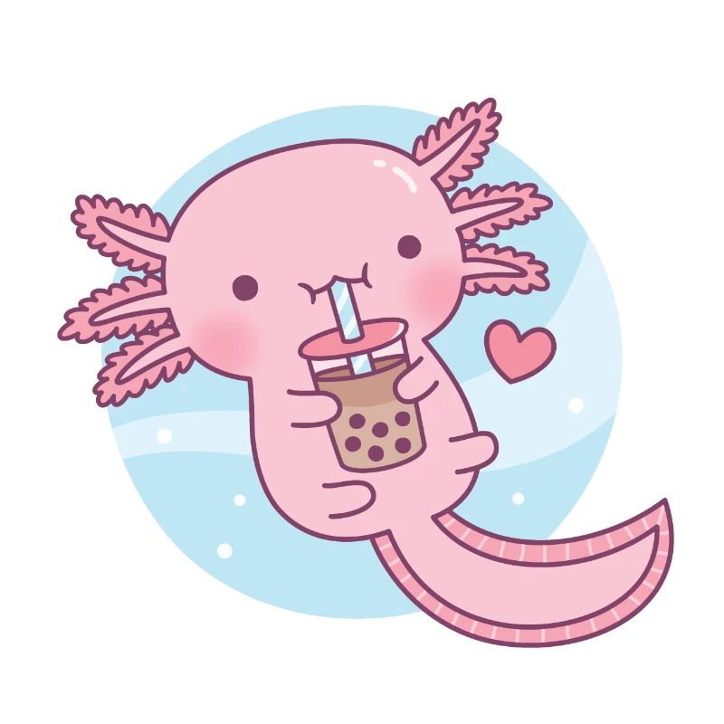 Cute Axolotl Loves Bubble Tea