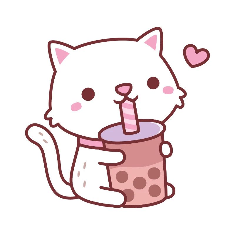 Mignon chat blanc aime le thé Boba