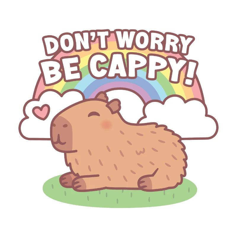 Cute Capybara And Rainbow, Dont Worry Be Cappy