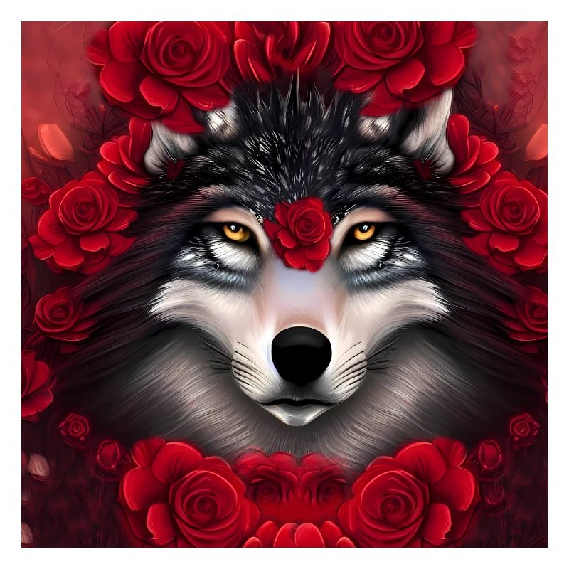 Wunderbarer Wolf mit Blumen.