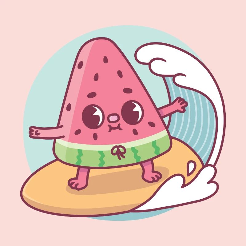 Mignon pastèque surfer sur les vagues drôle
