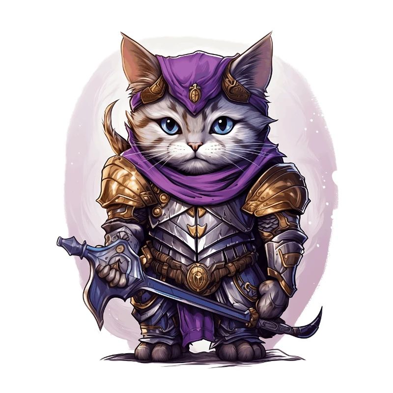 Chat en équipement de chevalier avec épée longue, AI Gen