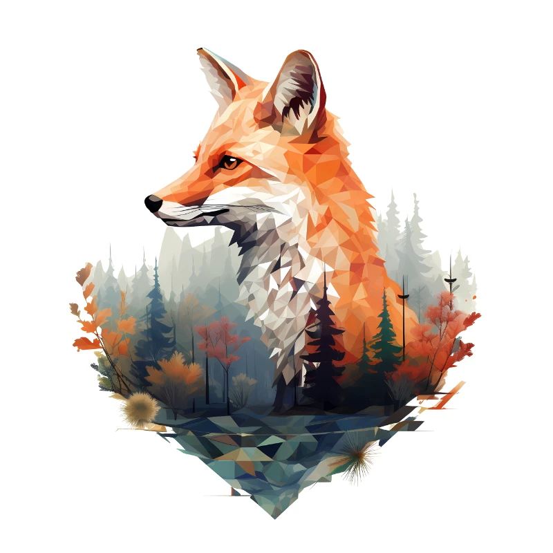 Geometric fox with forest in triangle look