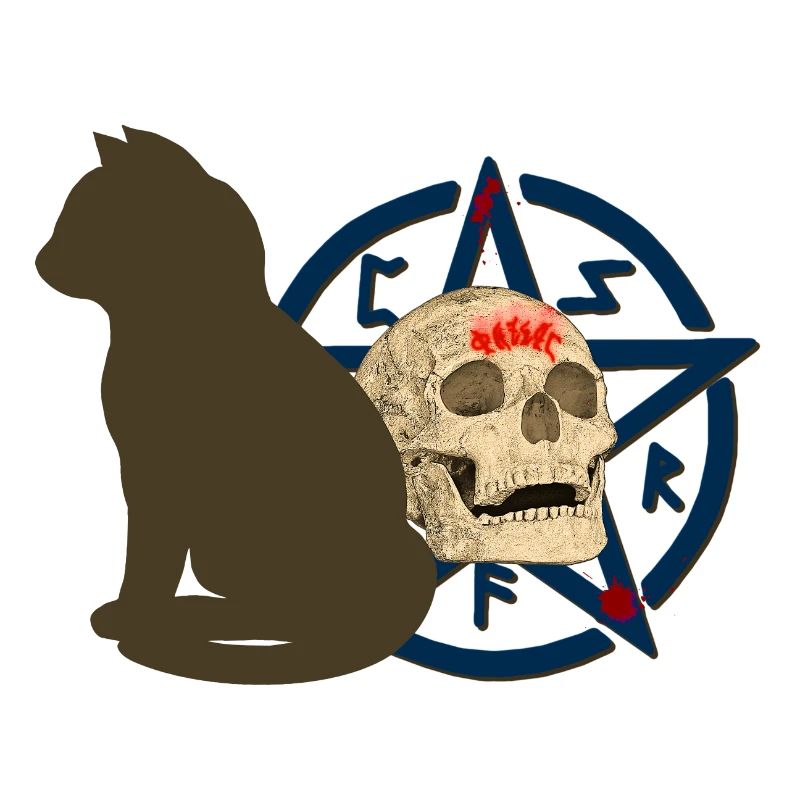 Pentagram muster, Katzen design, Menschenschädel