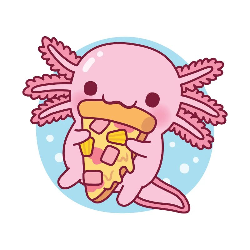 Mignon axolotl mangeant de la pizza