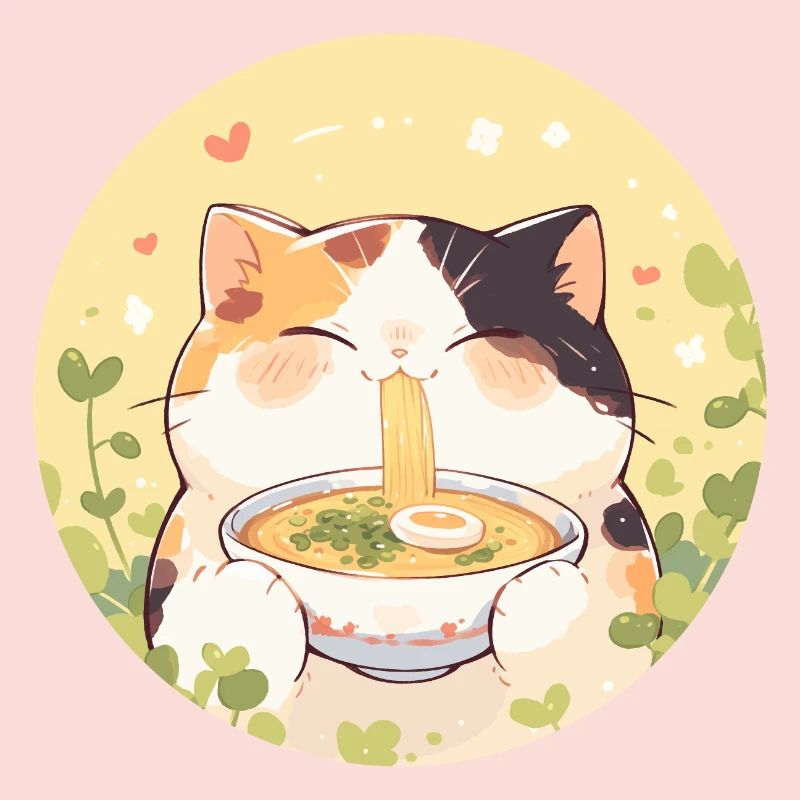 Chat qui mange des Ramens