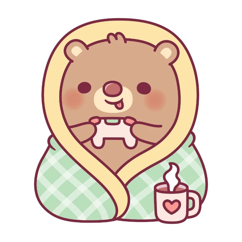 Cute Bear Wrapped In Cozy Blanket While Gaming