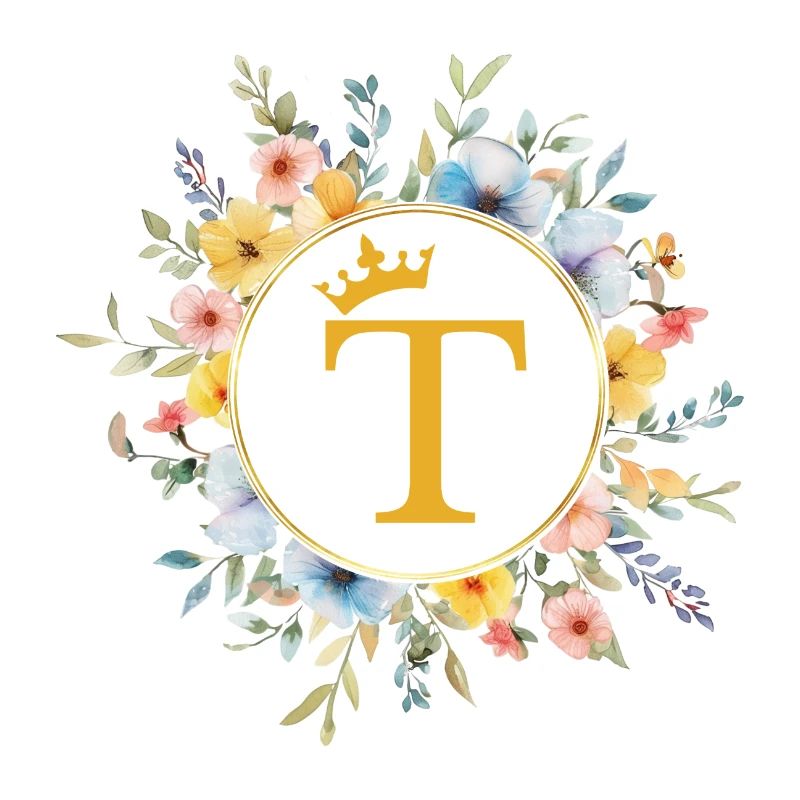 T Monogram, Flower Circle, Personalizable