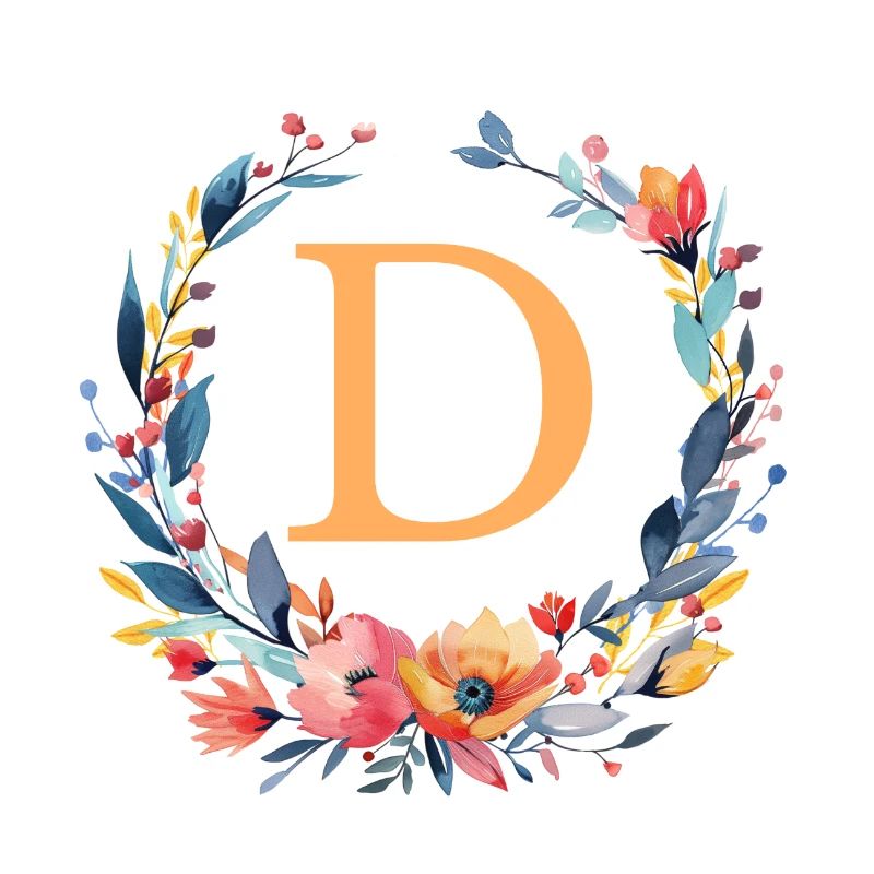 D Monogram, Flower Wreath, Personalizable