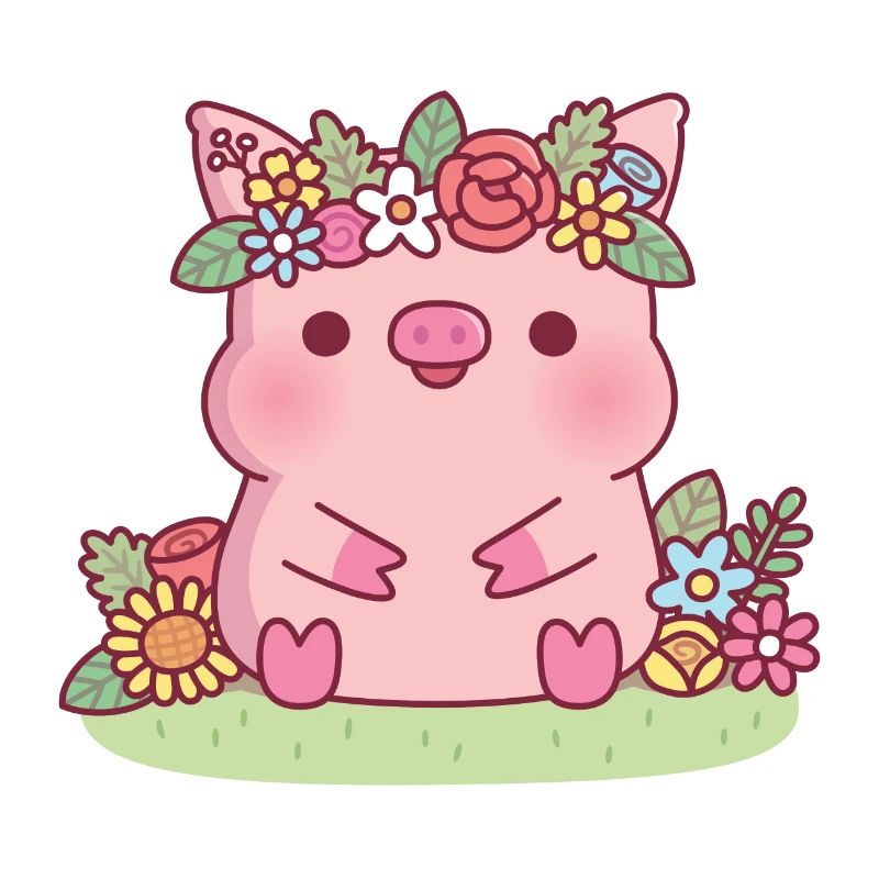 Mignon cochon avec couronne de fleurs floral