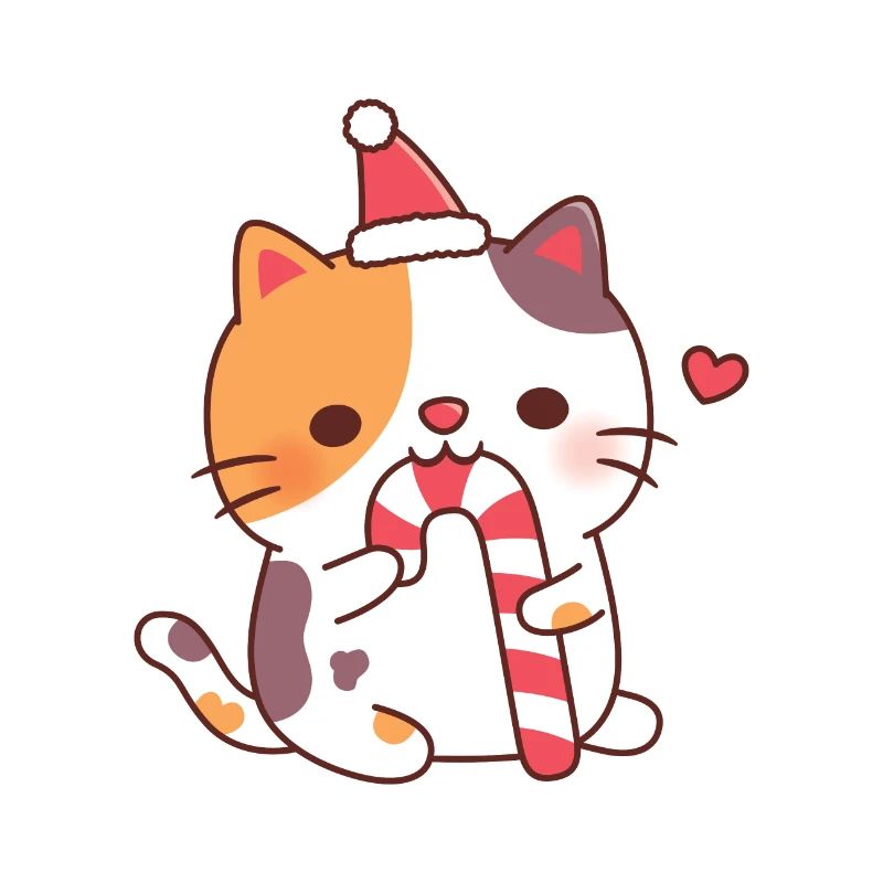Cute Calico Cat Munching On Candy Cane