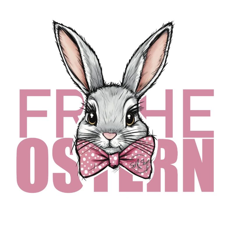 Mignon lapin de Pâques avec noeud rose - Joyeuses Pâques