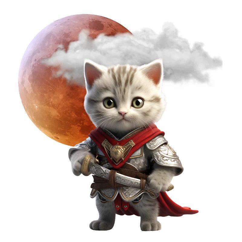 Knight Kitten Under Lunar Moon