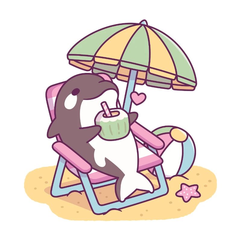 Mignon orque se relaxant sous un parasol de plage