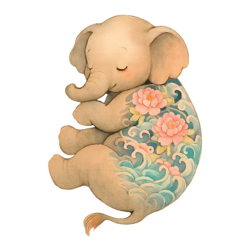 Schwebender Elefant mit Tinte – Frieden in Pastell