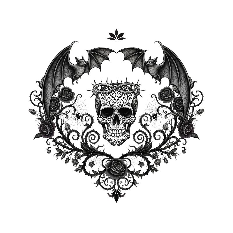 Dark Gothic skull with bats