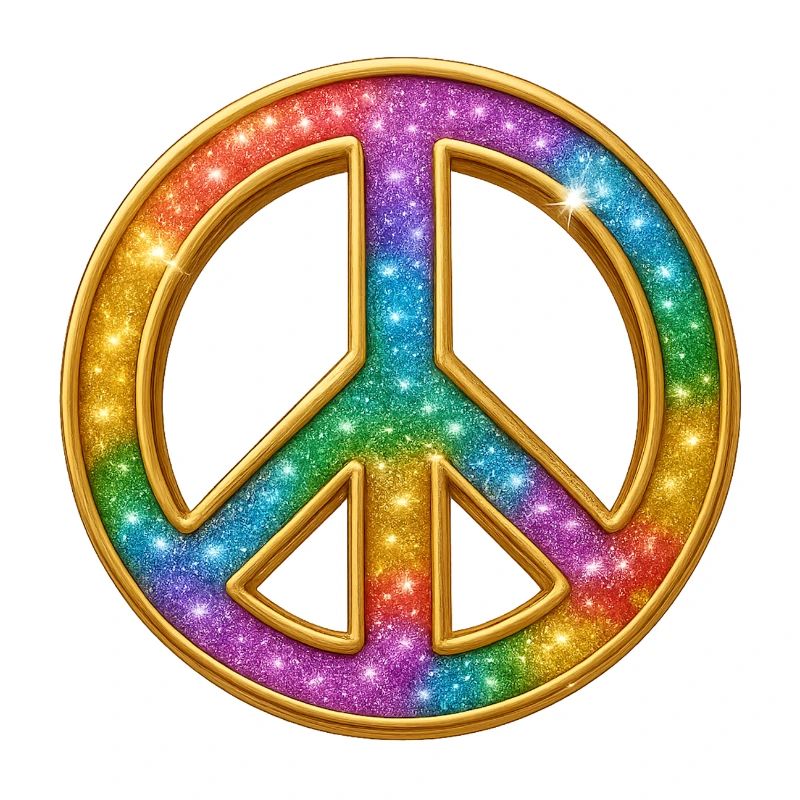 PEACE | Farbiger Friedenssymbol mit Glitzer-Optik