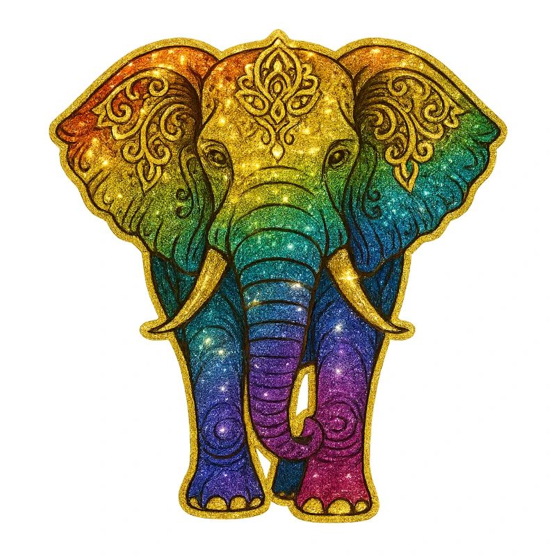 Rainbow elephant with gold pattern