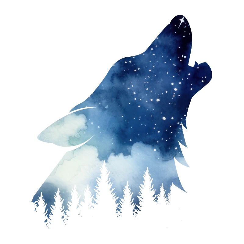 Howling Wolf – Watercolors Starry Sky Forest