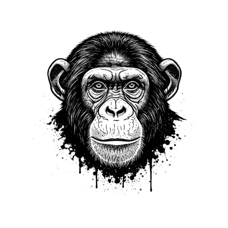 Black and White Monkey Face Illustration