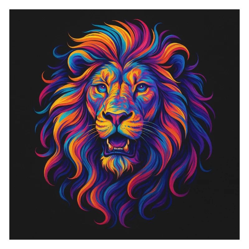 Neon Colors Lion Head Artwork