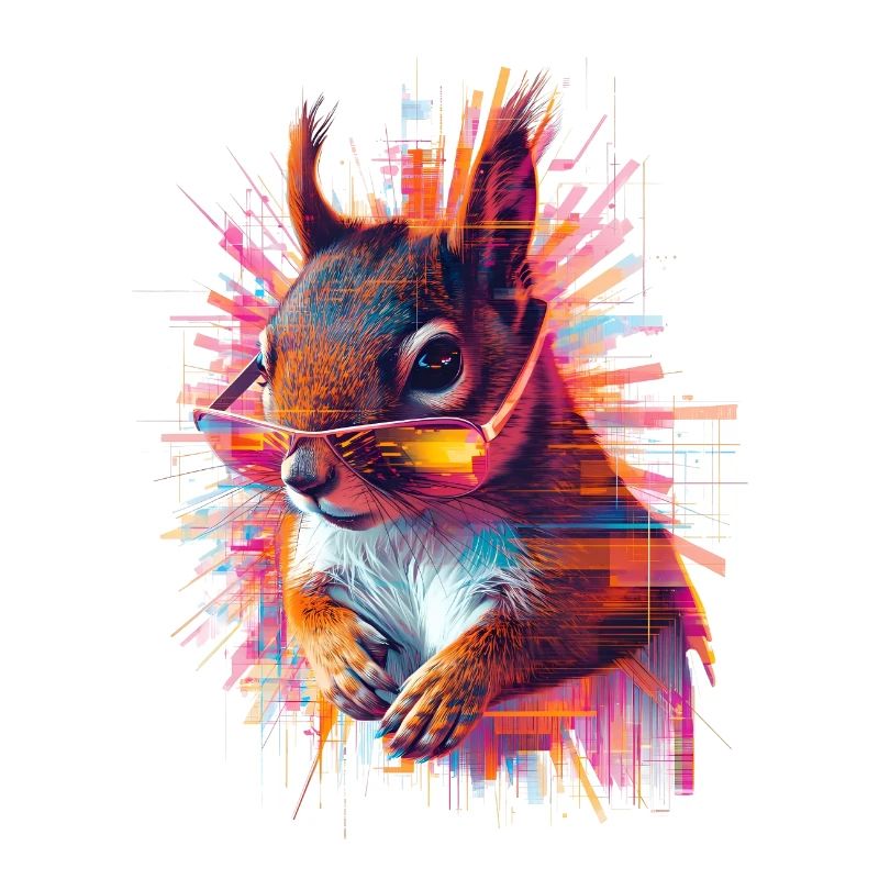Neon Eichhörnchen mit Sonnenbrille – Glitch Art