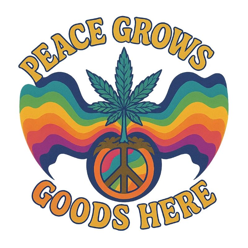 Peace Grows - Design hippie rétro avec feuille de chanvre et