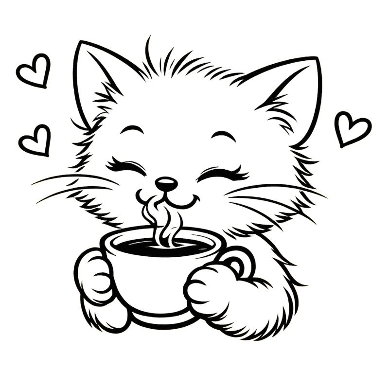 Kitten drinks coffee cuddle magic