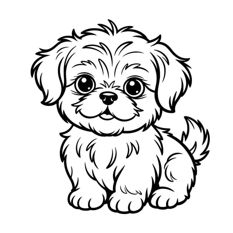 Cuddly Dog Line Drawing