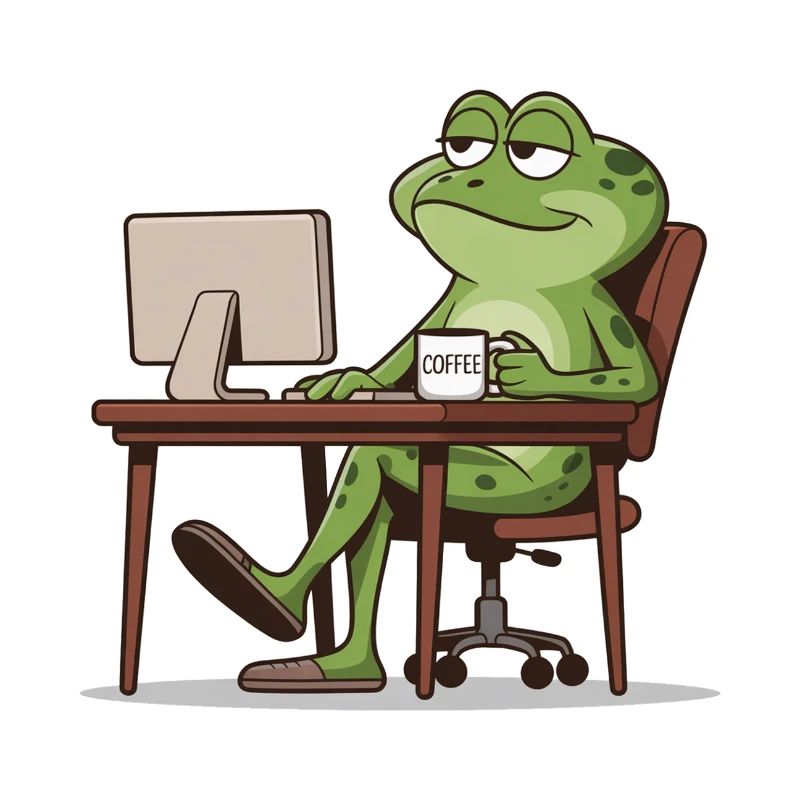 Frog office with coffee