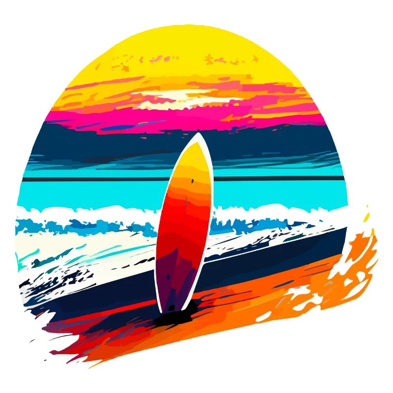 Sunset avec planche de surf
