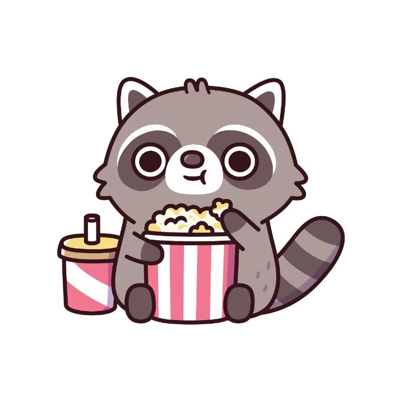raton laveur mignon mangeant du pop-corn et buvant du soda