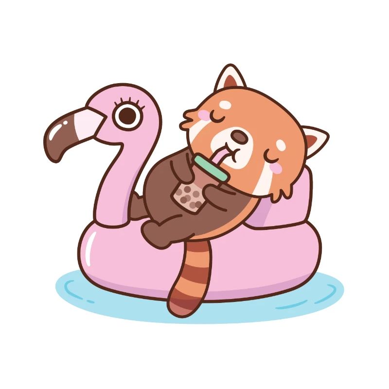 Cute Red Panda With Flamingo Pool Float Summer