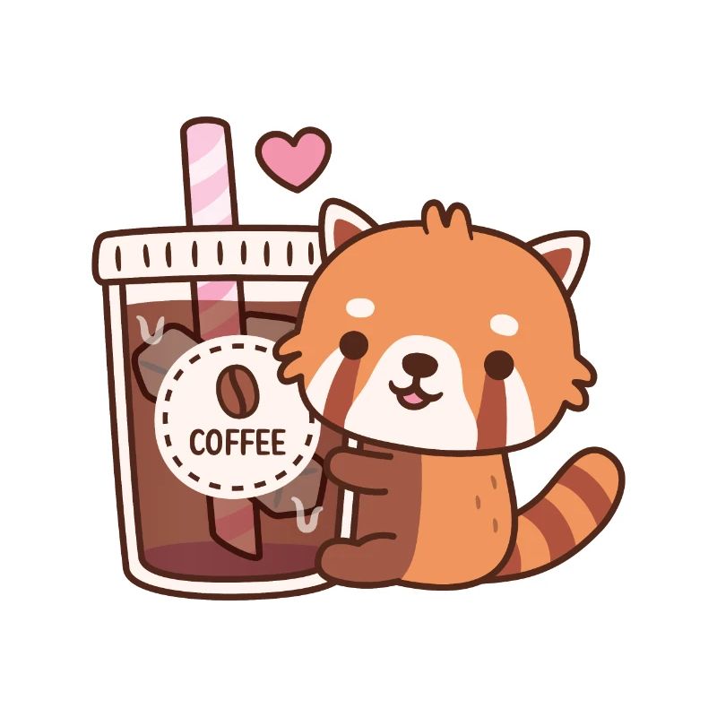 Cute Red Panda Hugging Iced Coffee