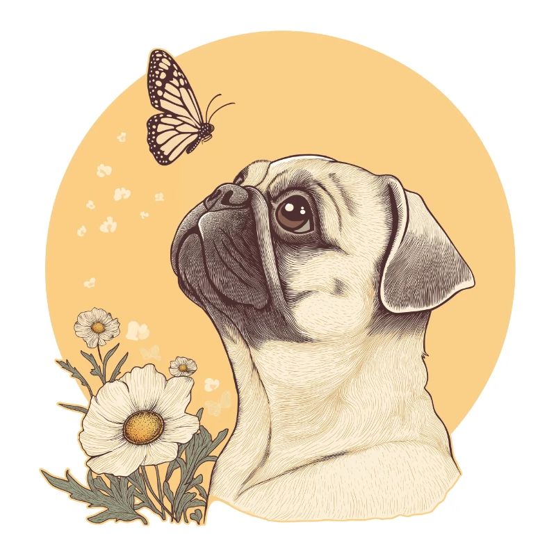 Mops mit Schmetterling
