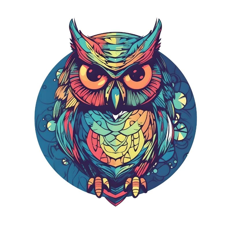 Eule als Ritter im Kreis, bunt, Boho, Comic