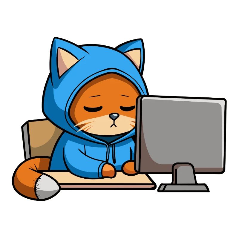 Niedliche Hacker Katze schläft im Hoodie vorm PC