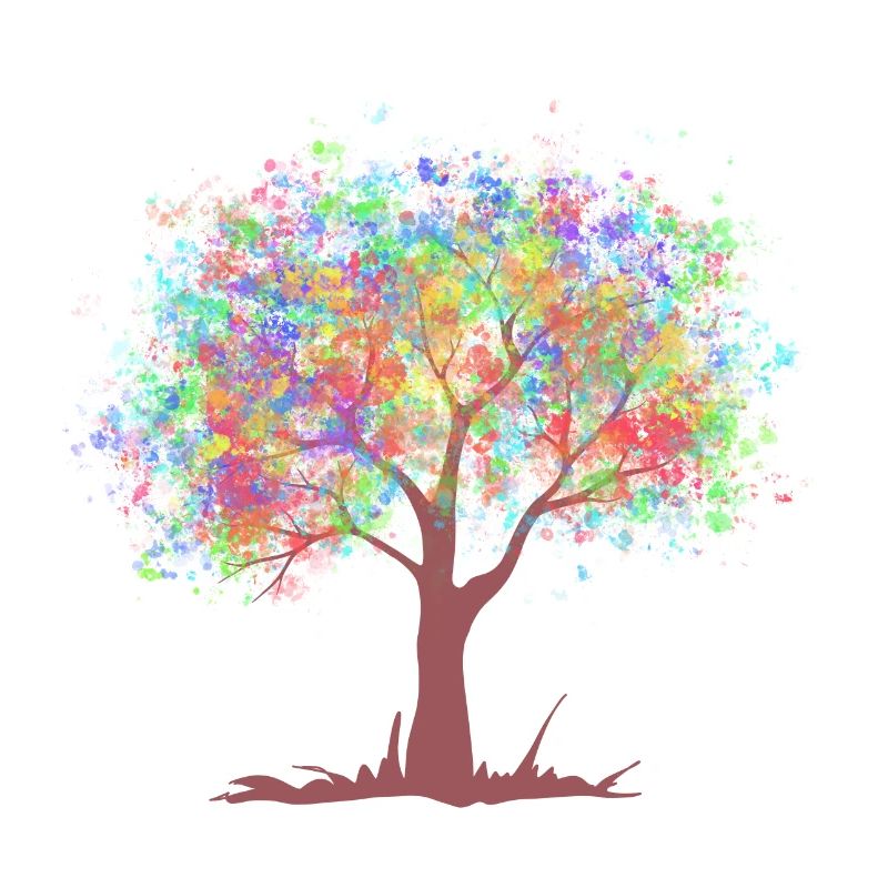 Tree with rainbow colors leaves