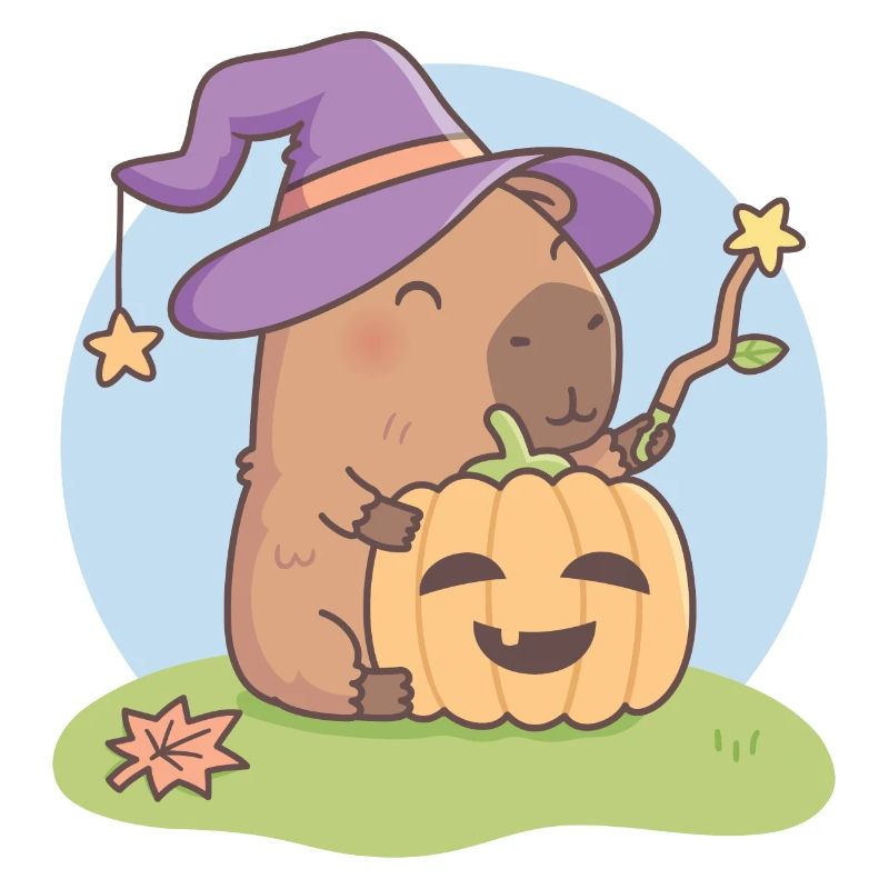 Cute Capybara Wizard With Jack O Lantern