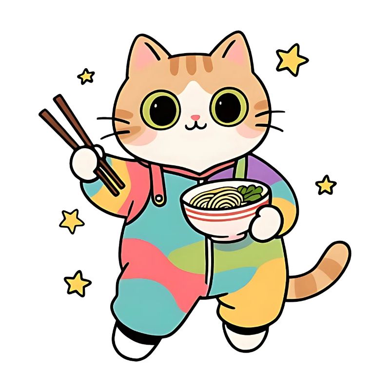 Chat Ramen Kimono Coloré