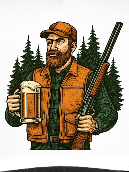 Waldjäger mit Bier und Gewehr