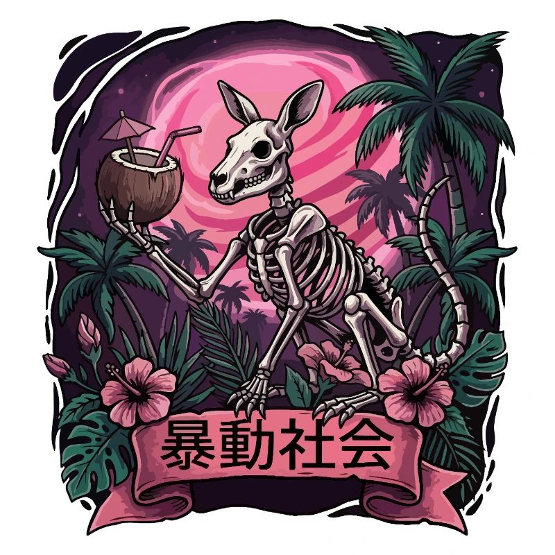 Skeletal Kangaroo in Neon Jungle