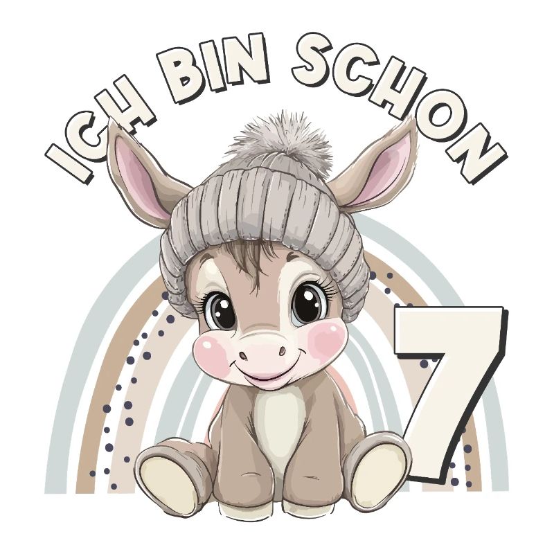 7. Geburtstag Esel Regenbogen Süß Niedlich