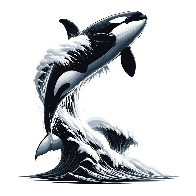 An orca jumping into a wave ocean