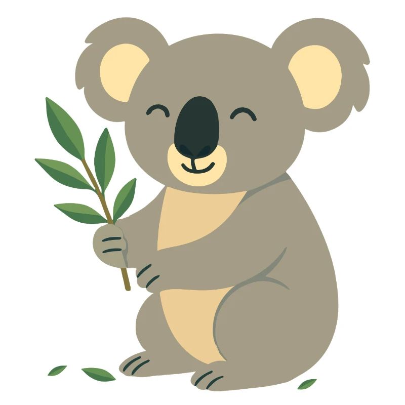Smiling koala with eucalyptus