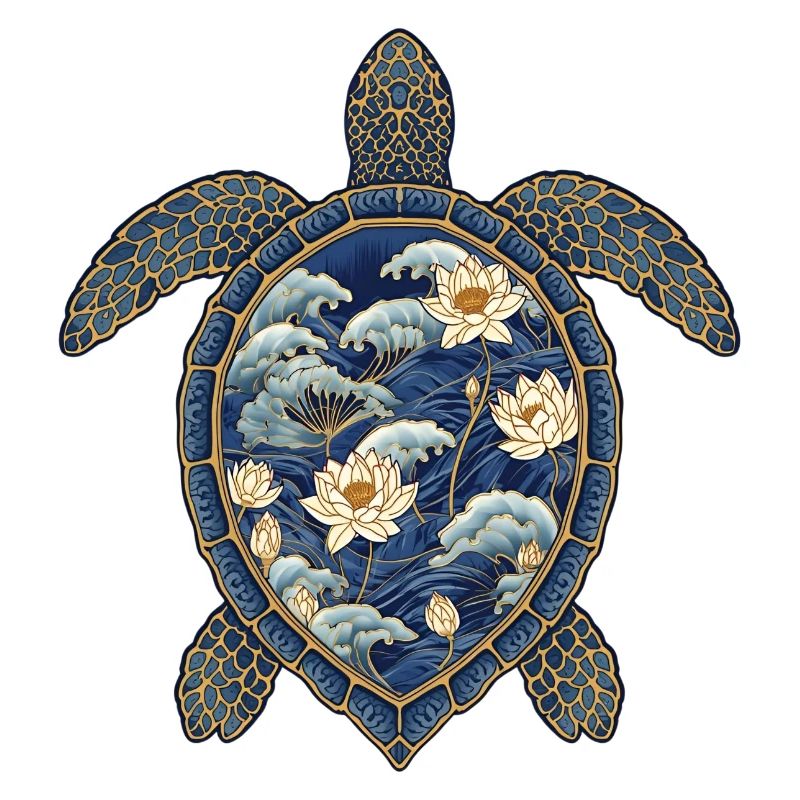 Turtle Porcelain Pattern - Lotus & Waves