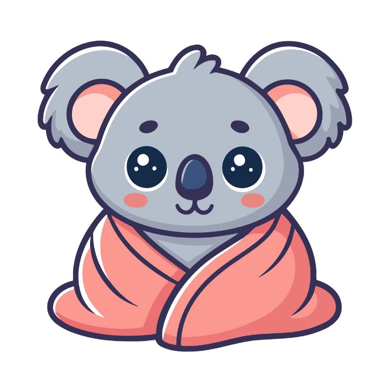 Koala kawaii enveloppé dans drap rose