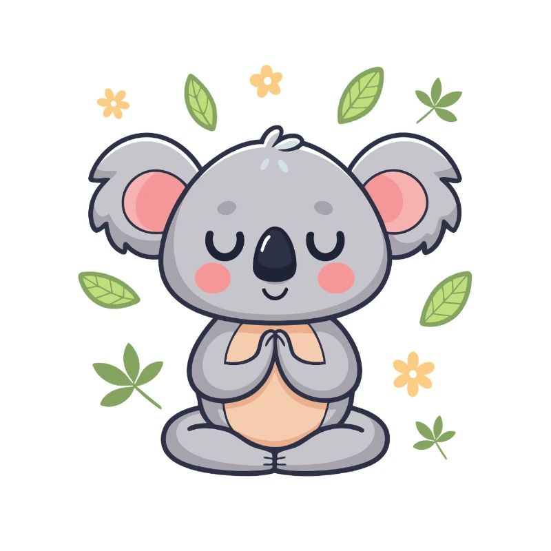 Koala zen feuilles et fleurs